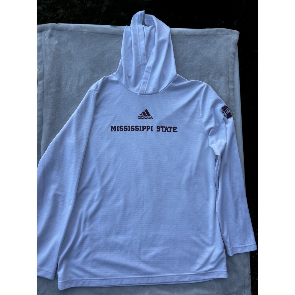 Adidas Mississippi State Bulldogs HEAT.RDY Hooded Long Sleeve Shirt White Mens L
